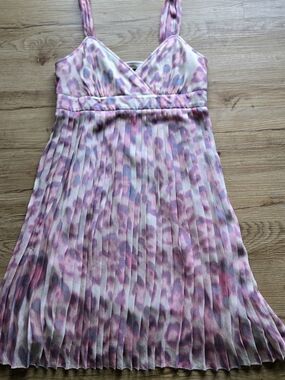 INC International Concepts Babydoll 100% Silk Pink Leopard Print Dress